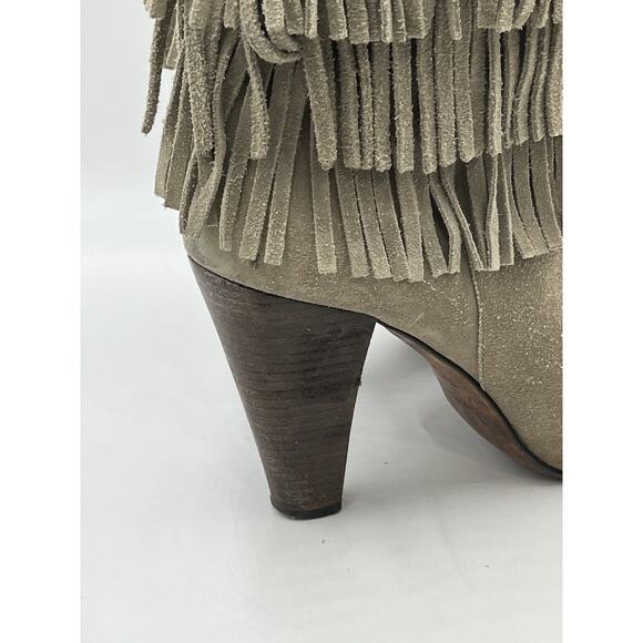 Joie Rockefeller Urban Cowgirl Triple Fringe Beige Suede Heel Boots Sz 41/10.5 - Picture 16 of 16
